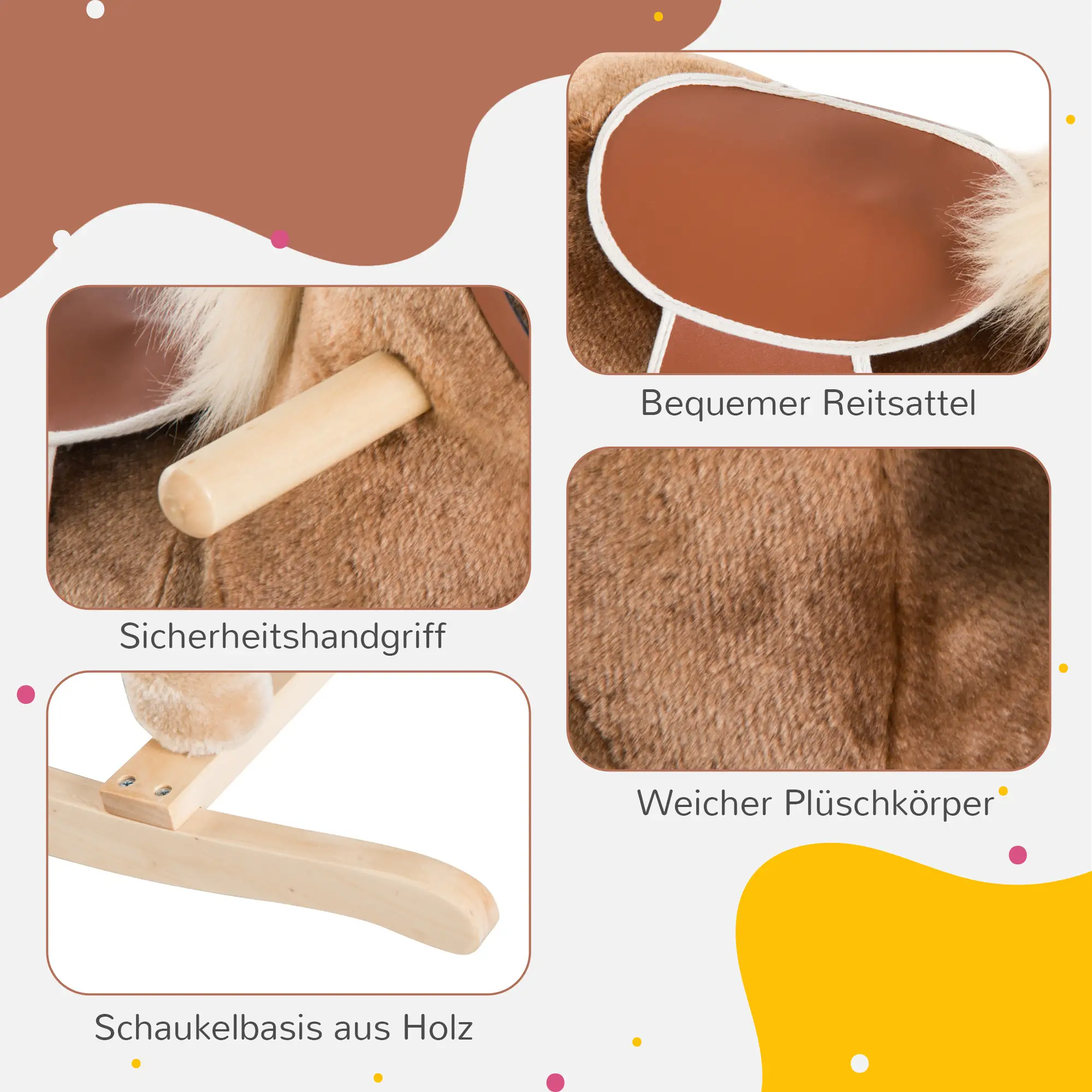 HOMCOM Schaukelpferd Kinderschaukelstuhl sicher gepolstert Plüsch