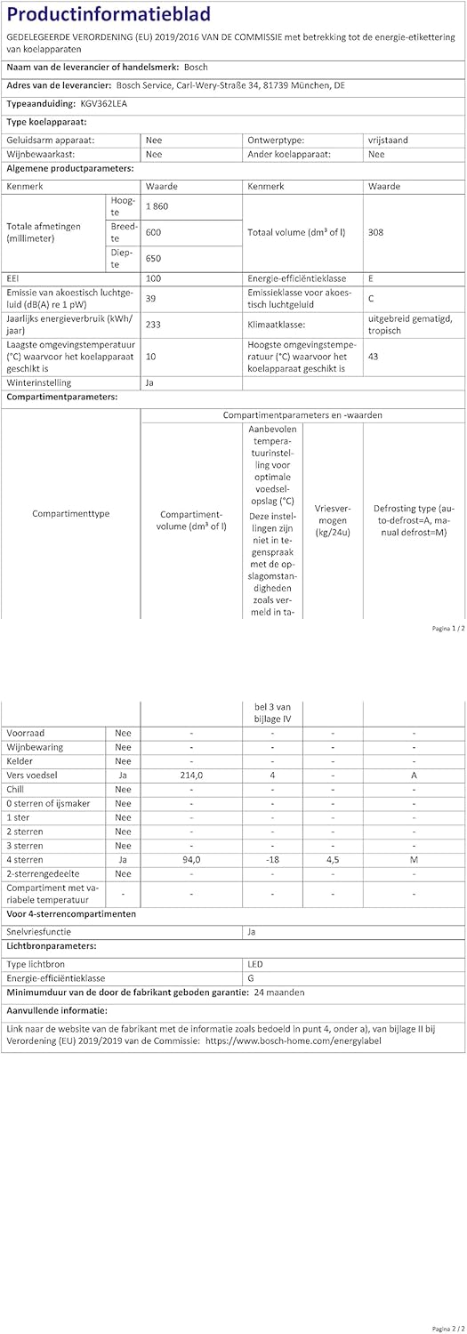 Bosch KGN36NWEA Serie 2 Kühl-Gefrier-Kombination, 186 x 60 cm, 215 L Kühlen & 87 L Gefrieren, NoFrost nie wieder abtauen, LED-Beleuchtung gleichmäßige Ausleuchtung
