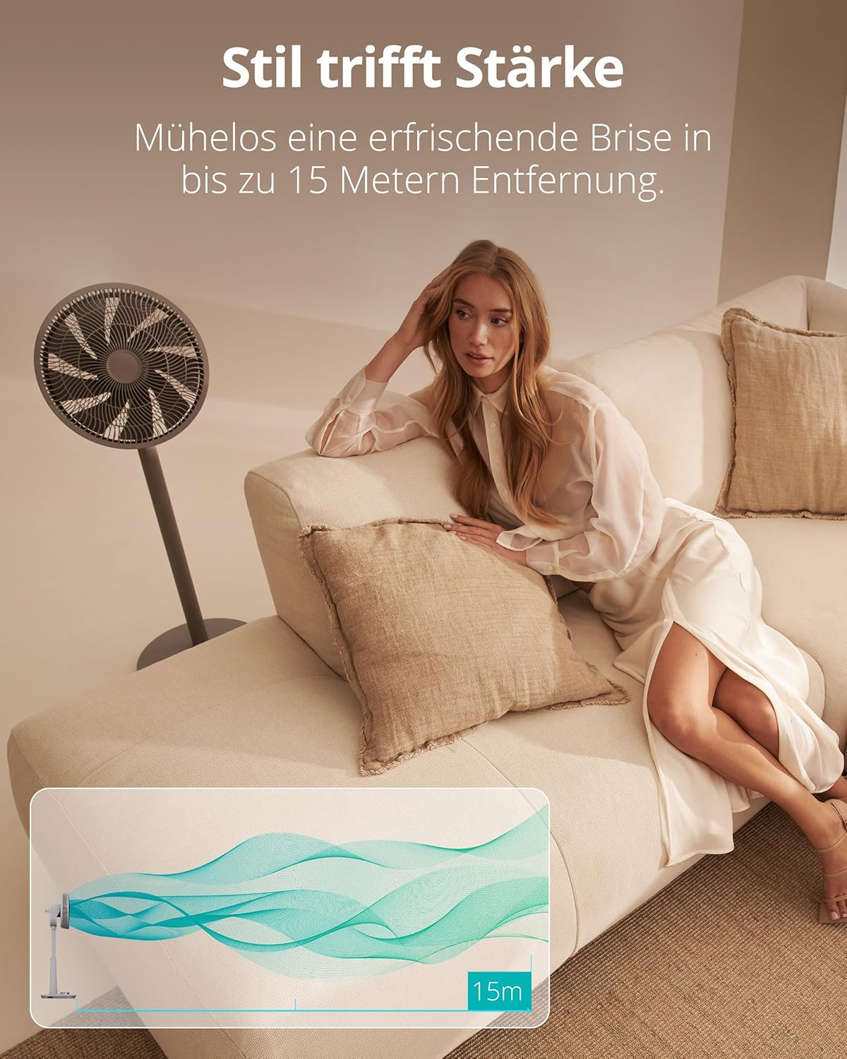 Duux Whisper 2 Standventilator Leise - Sparsamer DC-Motor mit 26 Geschwindigkeiten - Ventilator Höhenverstellbar (73-95cm) - Horizontale + Vertikale Oszillation - Weiß