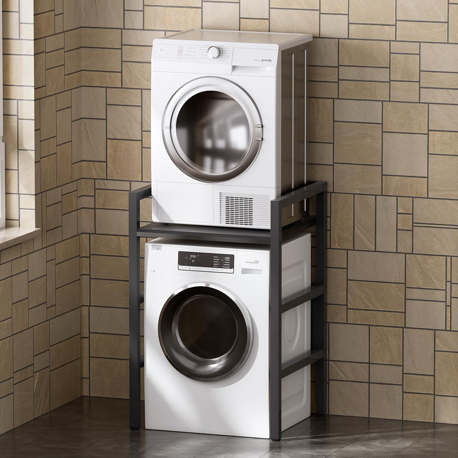 MSFE Regal über Waschmaschine,Höhenverstellbarer Wäschetrocknerständer,Lagerregal über der Waschmaschine, Tragfähigkeit 350 kg,für Waschmaschine und Trockner,73 * 64 * 110cm,Patentiertes Produkt