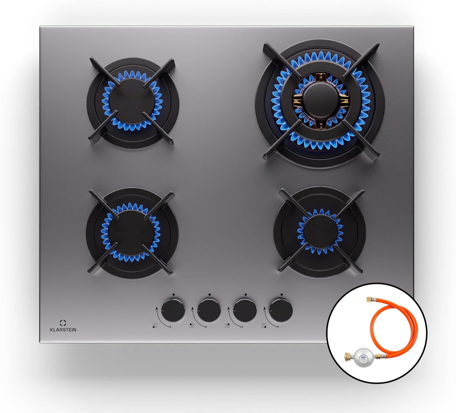 Klarstein Gasherd, Gaskochfeld 5 Flammen, Einbau-Gaskocher für Zuhause & Wohnmobil, Campingkocher mit Glasplatte, Gasherd für Propan- und Erdgas, Edelstahl Gas-Herdplatte Wok Brenner 10400 Watt