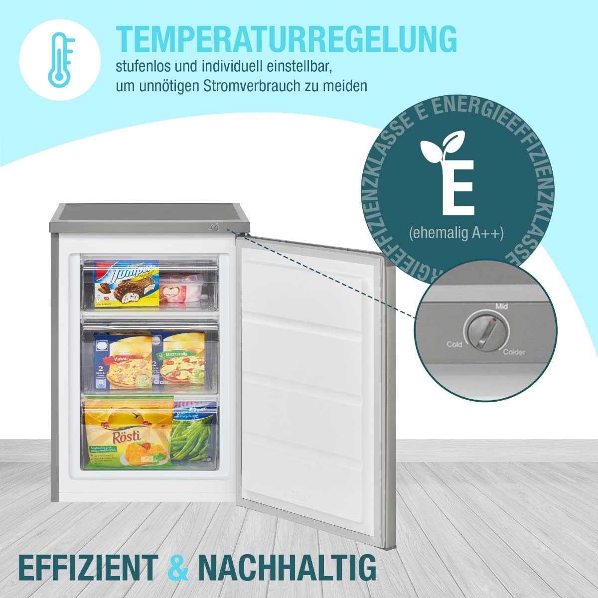 Bomann® Gefrierschrank | 85 Liter Nutzinhalt | Gefrierschrank klein mit 3 Gefrierschubladen u. Eiswürfelschale | Mini Fridge mit stufenloser Temperaturreglung | Türanschlag wechselbar | GS 2186.1 weiß