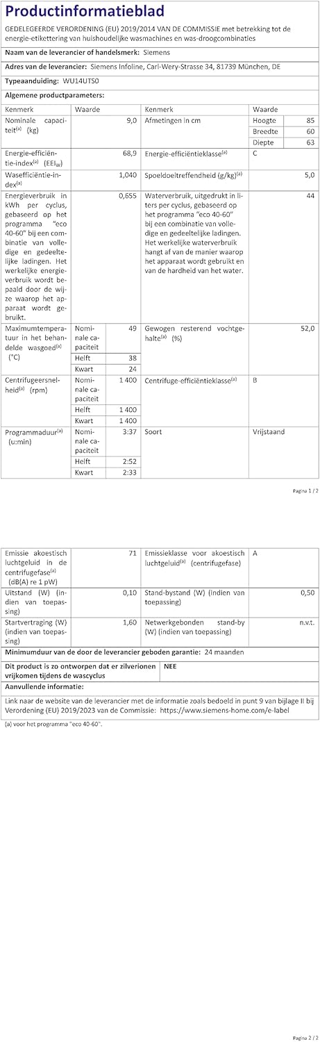 Siemens WU14UTS0 iQ500 unterbaufähige Waschmaschine, 9kg, 1400 UpM, Outdoor-Imprägnieren-Programm, varioSpeed Funktion, Nachlegefunktion