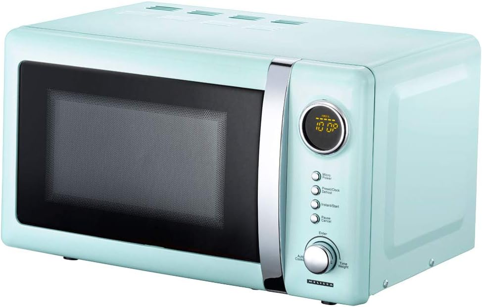 Melissa 16330109 Classico Mikrowelle Mikrowellenofen Retro-Design Metall-Gehäuse, 20 Liter Garraum, 700 Watt Mikrowellenleistung, Timer, 5 Leistungsstufen, Rot Metallic