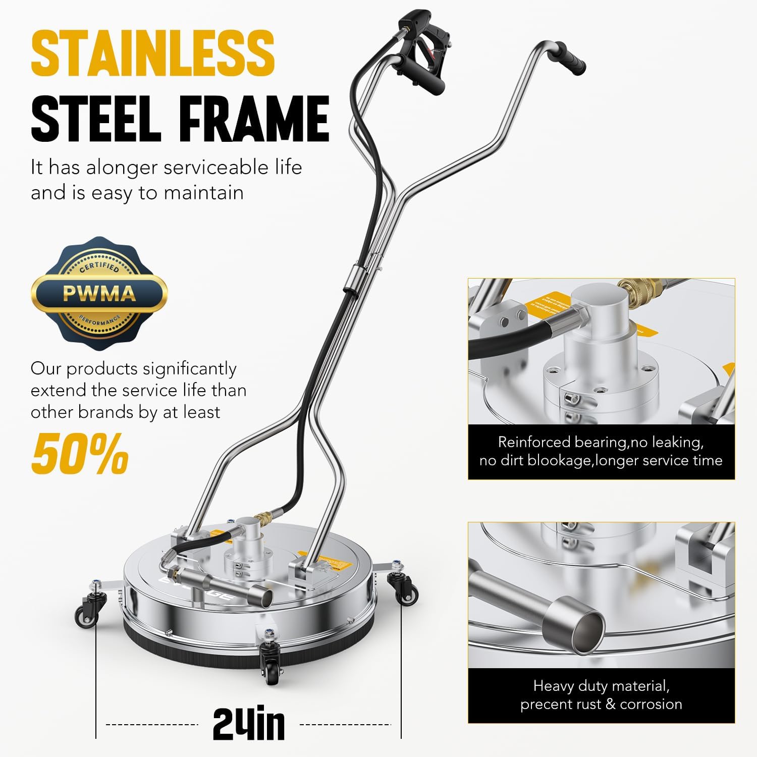 EVEAGE 50.8 cm Hochdruckreiniger Oberflächenreiniger Doppelgriff mit Wasserrückgewinnung,mit 4 Rädern, Edelstahlgehäuse Hochdruckreiniger Zubehör mit 2 Verlängerungsstab, 4000 PSI, EP004
