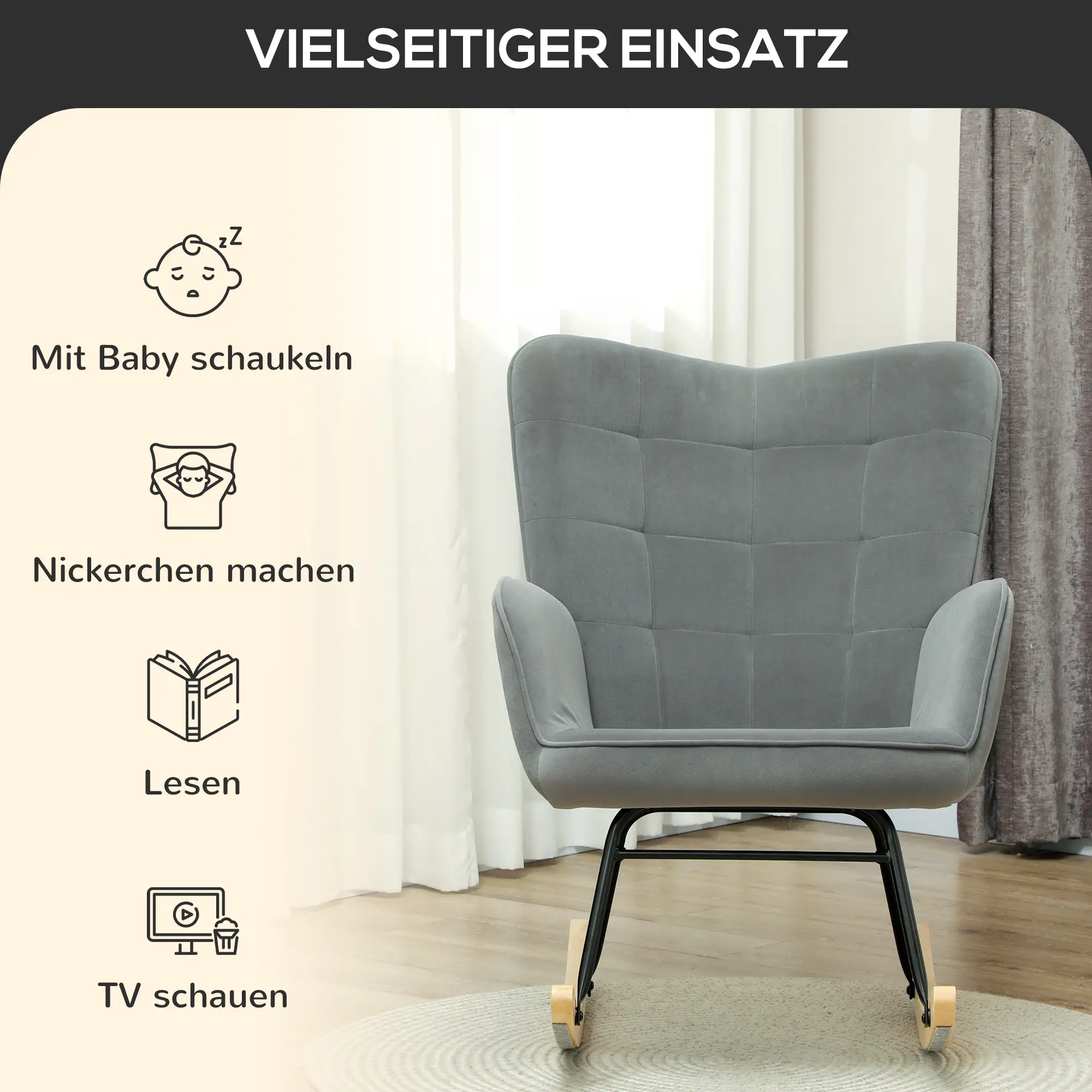 HOMCOM Schaukelstuhl Samt mit Schaukelfunktion und Komfortpolsterung