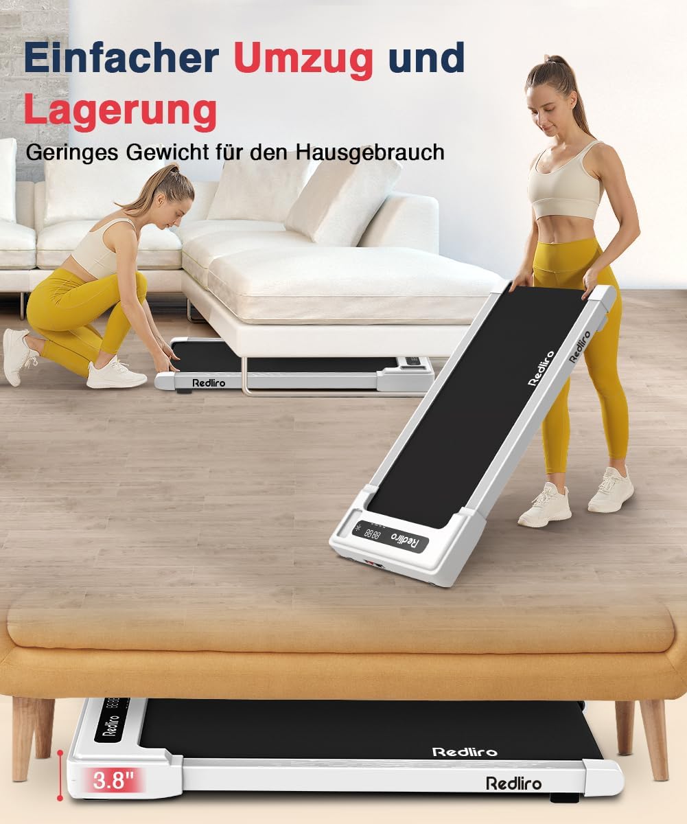 Redliro Walking Pad, Laufband für Zuhause mit Fernbedienung und LED-Anzeige, Kompaktes und leises Laufband Schreibtisch für Zuhause/Büro 1-6km/h