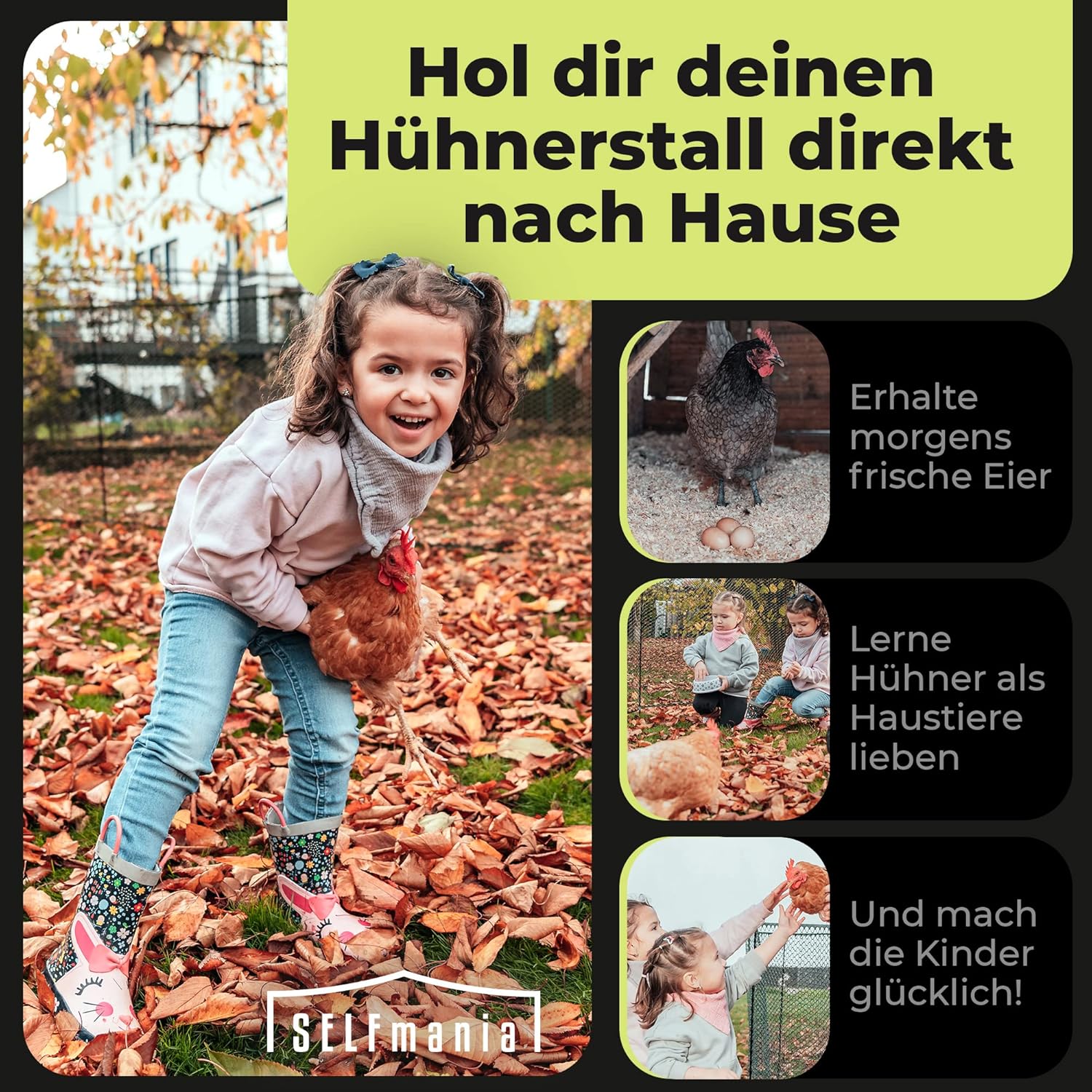 SELFmania Hühnerzaun 25m lang | ENGMASCHIG STABIL UV-SCHUTZ 120 cm hoch | Freilaufgehege Hühner mit 21 Befestigungsstäben + 25 U-Heringe | Hundezaun | Kleintiere | Geflügelzaun | Hühner Zubehör