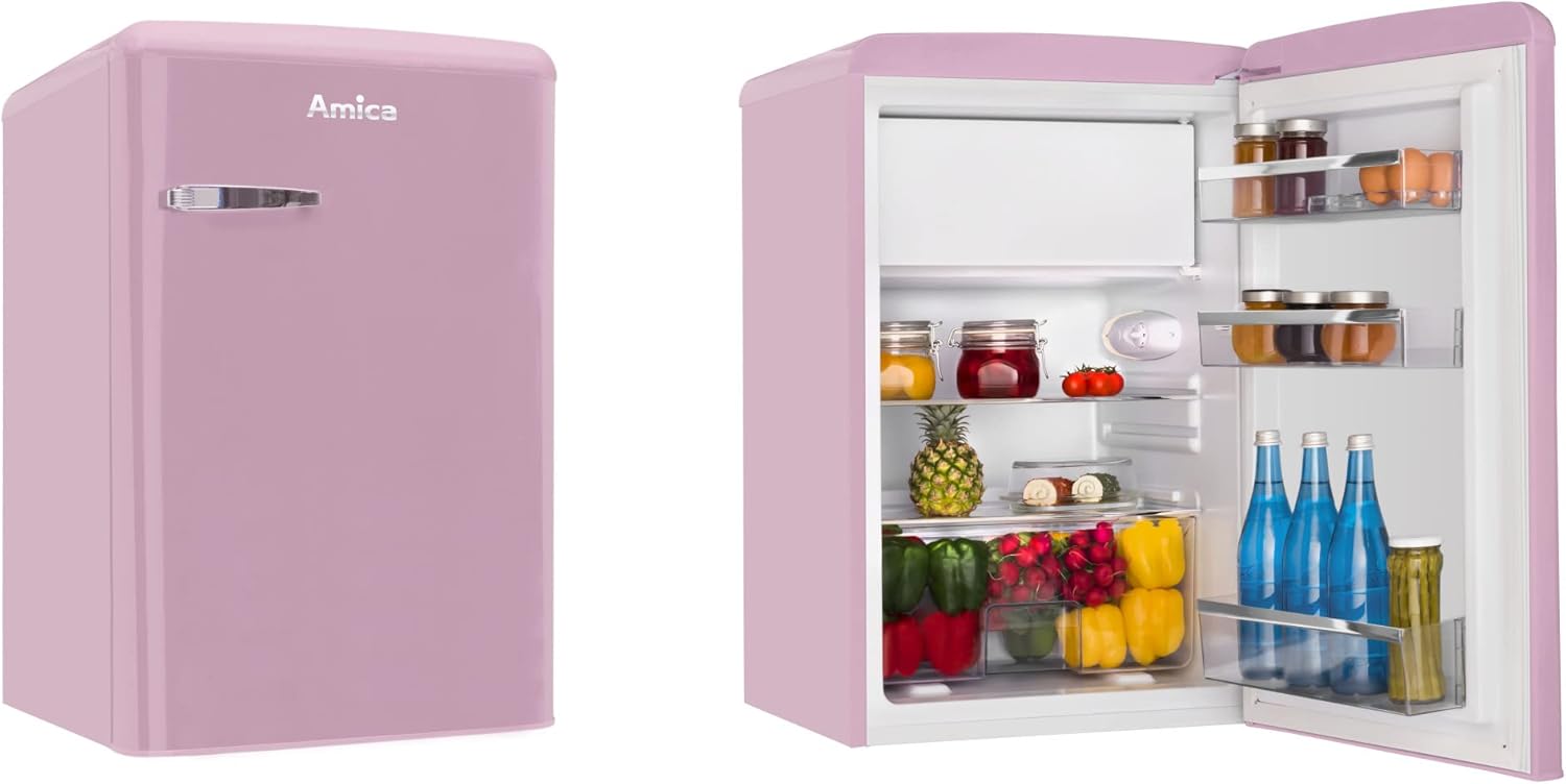 Amica KGC 15632 T Retro Kühl-/Gefrierkombination / Ice Blue (Türkis) / 144cm (H) x 55cm (B) x 62cm (T) / Retro-Design / Kühlschrank mit Gefrierfach