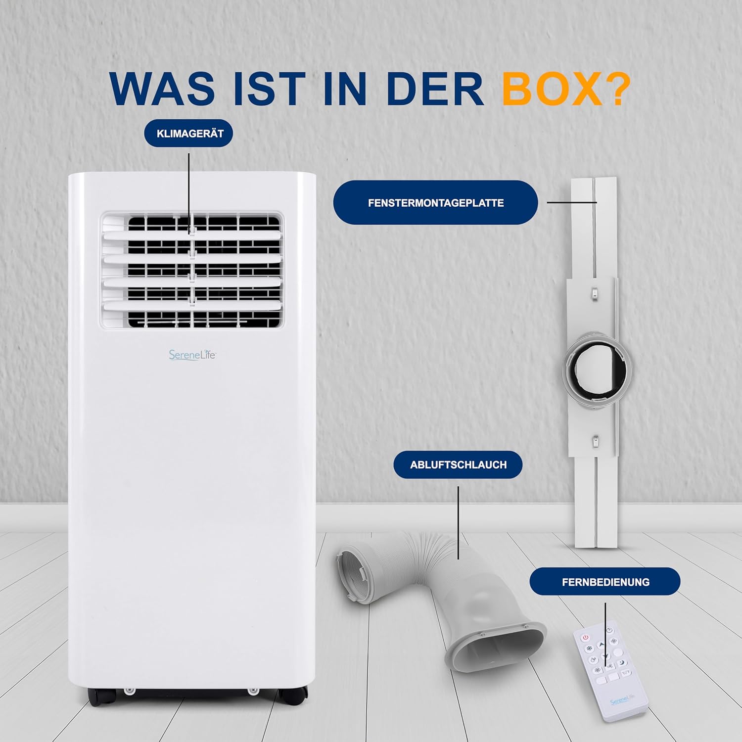 SereneLife 3-in-1 Mobile Klimaanlage mit Abluftschlauch – Klimagerät als Luftkühler, Ventilator & Luftentfeuchter– Mini Klimaanlage für Räume bis zu 28 m2 – Luftkühler für Zuhause & Büro 10,000 BTU
