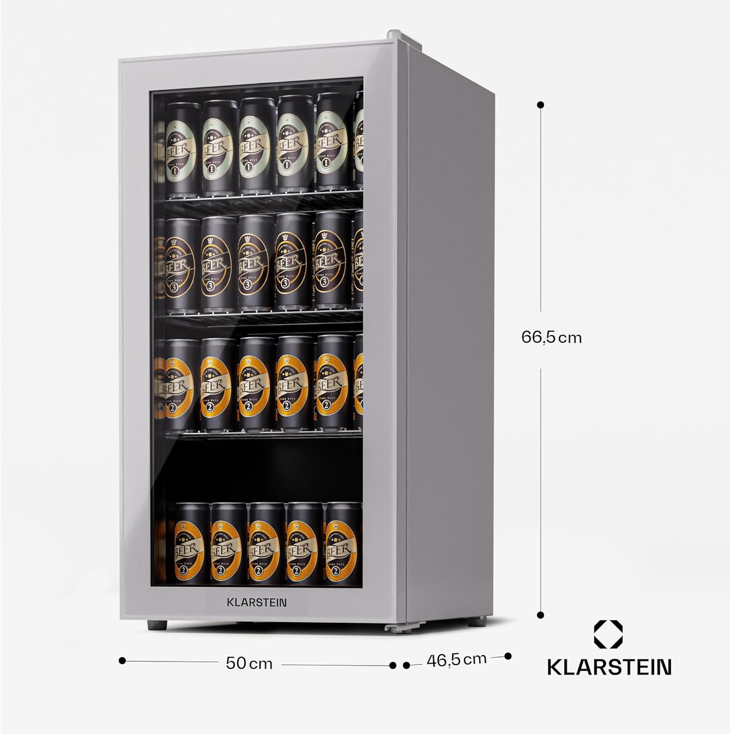 Klarstein Mini Kühlschrank mit Glastür für Zimmer, Getrnkekühlschrank mit Verstellbaren Ablagen, Kleiner 80 Liter, Indoor/Outdoor Kühlschrank Leise