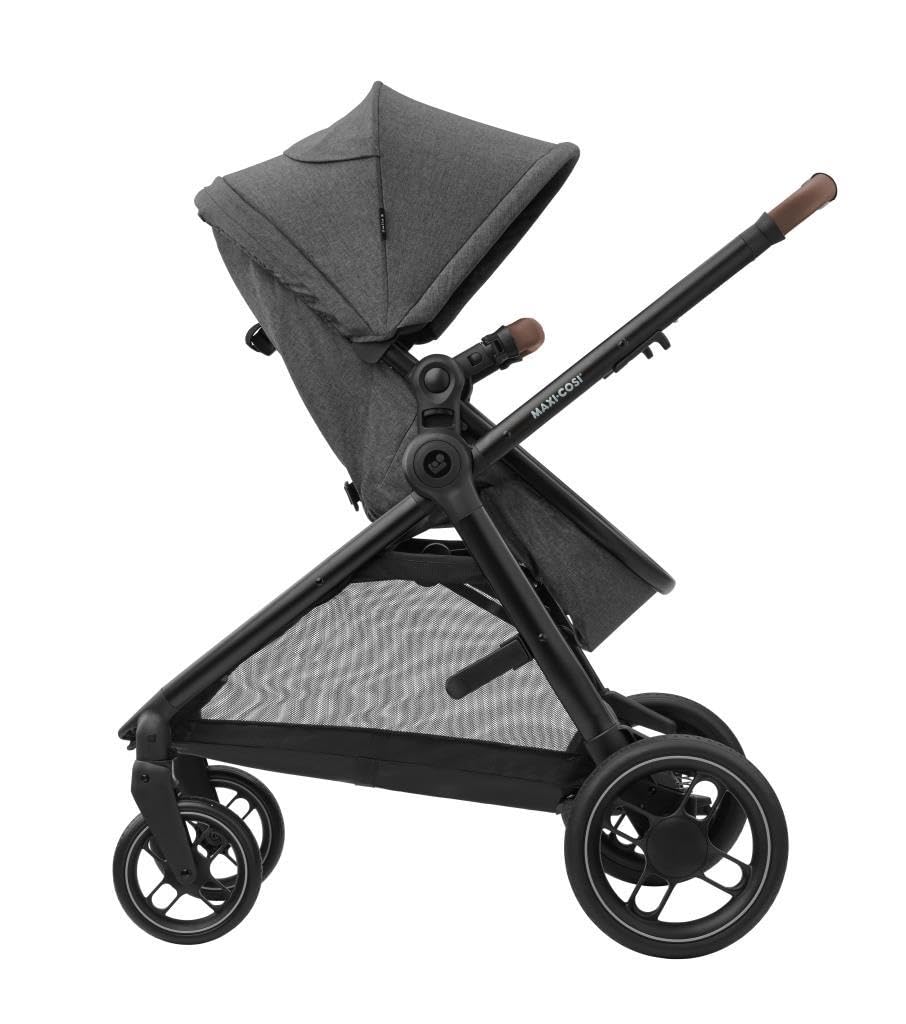 Maxi-Cosi Zelia S Trio Kinderwagen 3 in 1 Komplettset, 0-4 Jahre, bis 22 kg, Zusammenklappbar, Kompakt, Verstellbarer Baby Kinderwagen, mit CabrioFix S i-Size Babyschale, Zubehör, Wickeltasche, Grau