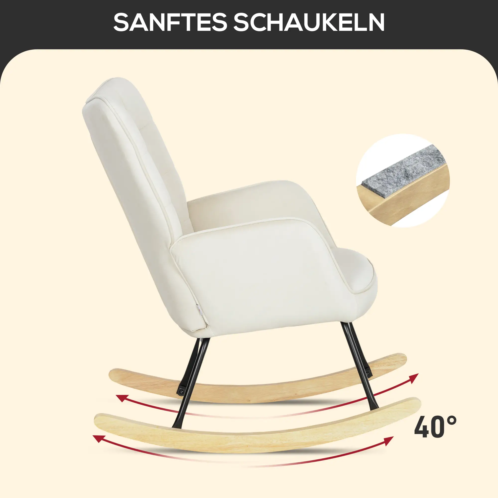 HOMCOM Schaukelstuhl Samtoptik Holzkufen Elegantes Design Beige