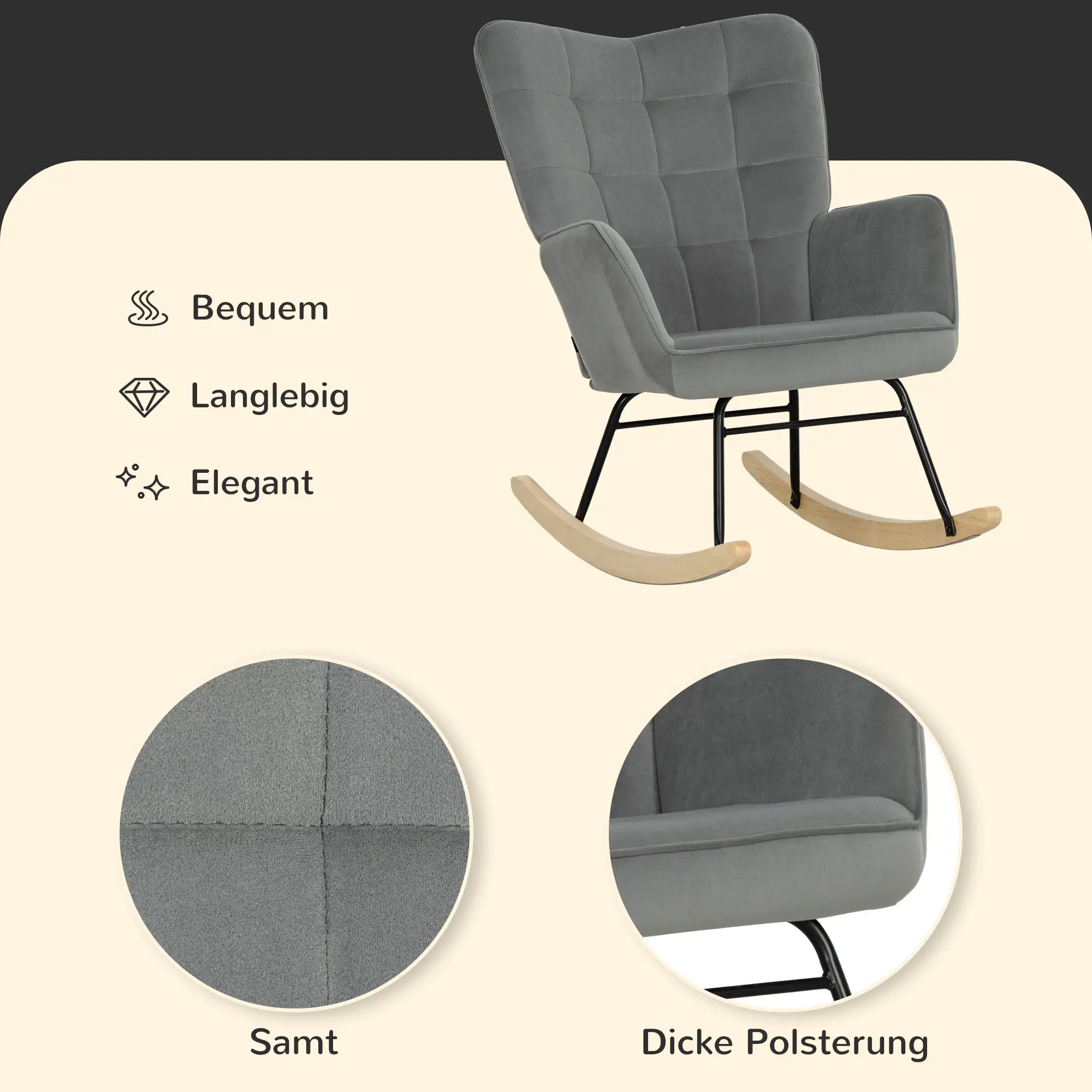 HOMCOM Schaukelstuhl Samt mit Schaukelfunktion und Komfortpolsterung