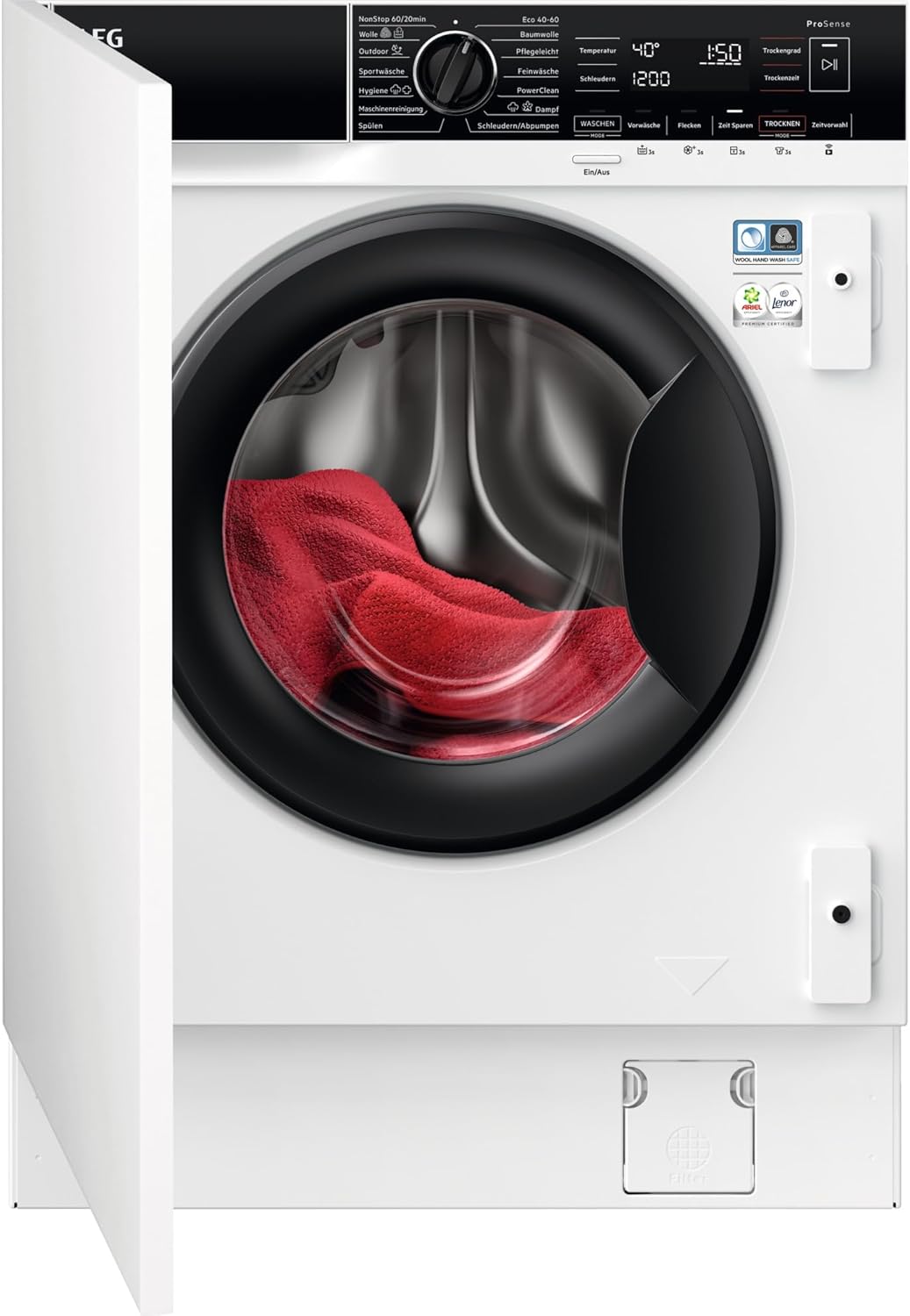 AEG L7WBA60680 Waschtrockner / DualSense - schonende Pflege / 8 kg Waschen / 5 kg Trocknen / D / energiesparend / Mengenautomatik / Nachlegefunktion / ProSteam - Auffrischfunktion / 1600 U/min Weiß