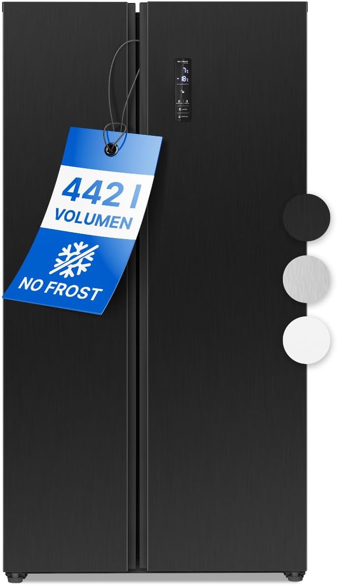 Bomann® Side by Side Kühl Gefrierkombination | No Frost | 442L Inhalt | Kühlschrank mit Gefrierfach | Kühlschrank mit MultiAirflow-Technologie | Verbrauch 287 kWh/Jahr | SBS 7344 black-inox