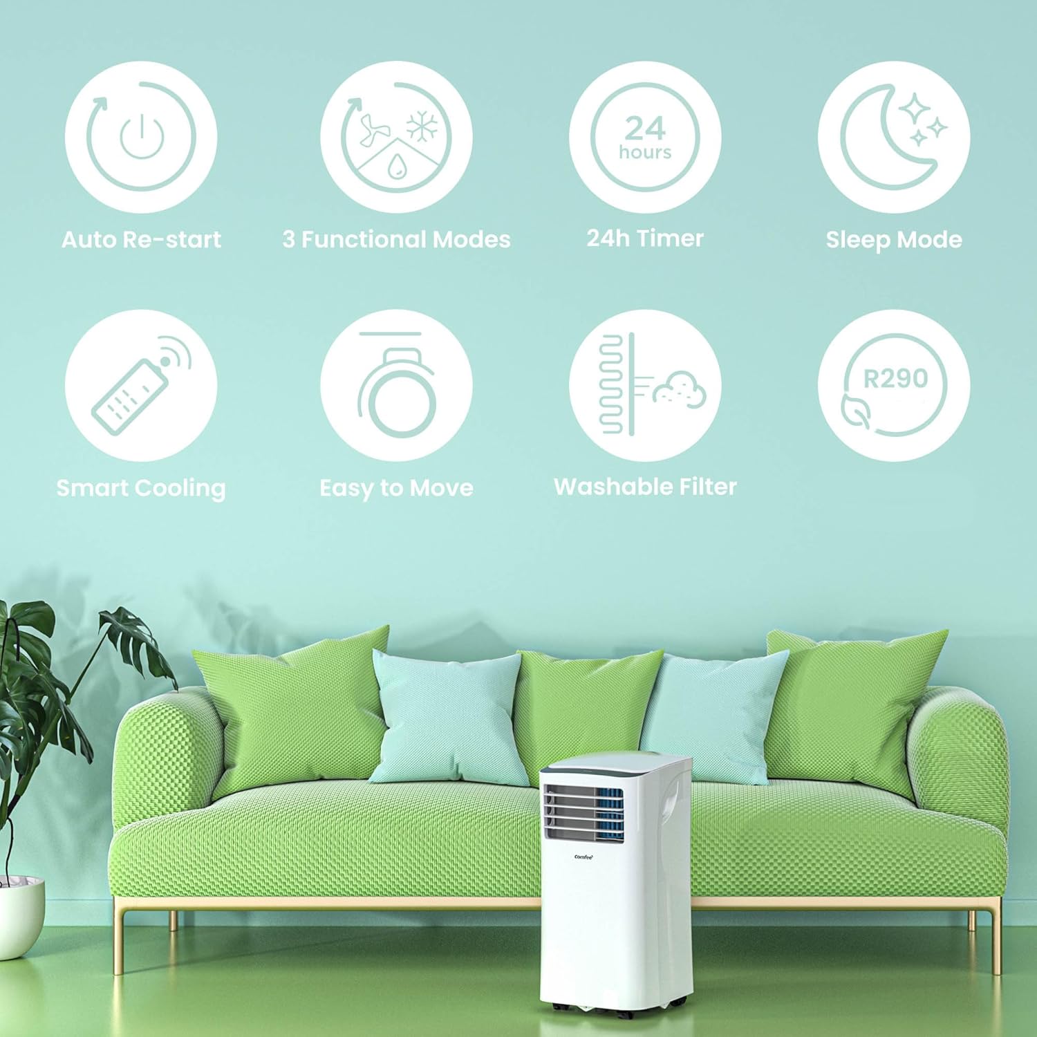 Comfee Mobiles Klimagert Easy Cool 2.0, 7000 BTU 2,0kW, Kühlen&Ventilieren&Entfeuchten, Raumgre bis 68m(25㎡), APP-Steuerung/Alexa/Google Home/IFTTT, Mobile Klimaanlage mit Abluftschlauch