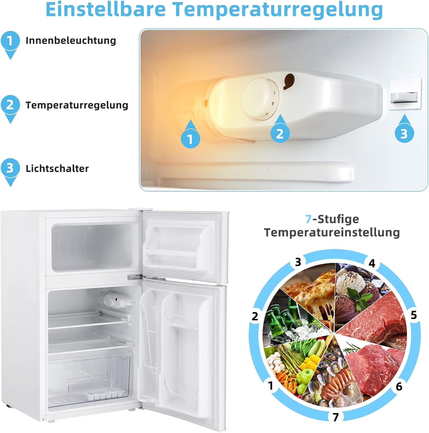 COSTWAY 90L Kühlschrank mit 27L Gefrierfach Kühl-Gefrier-Kombination Standkühlschrank Gefrierschrank mini Kühlschrank (weiß)