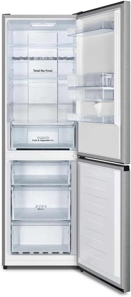 Hisense RB327N4AD2 Kühl-Gefrierkombination/ NoFrostPlus/ Multiflow 360°/ HolidayMode/ FreshZone/ 182,4 cm/ Kühlteil 171 l/ Gefrierteil 85 l/ 41 dB/ 287 kWh/ Jahr/ Edelstahl-Look