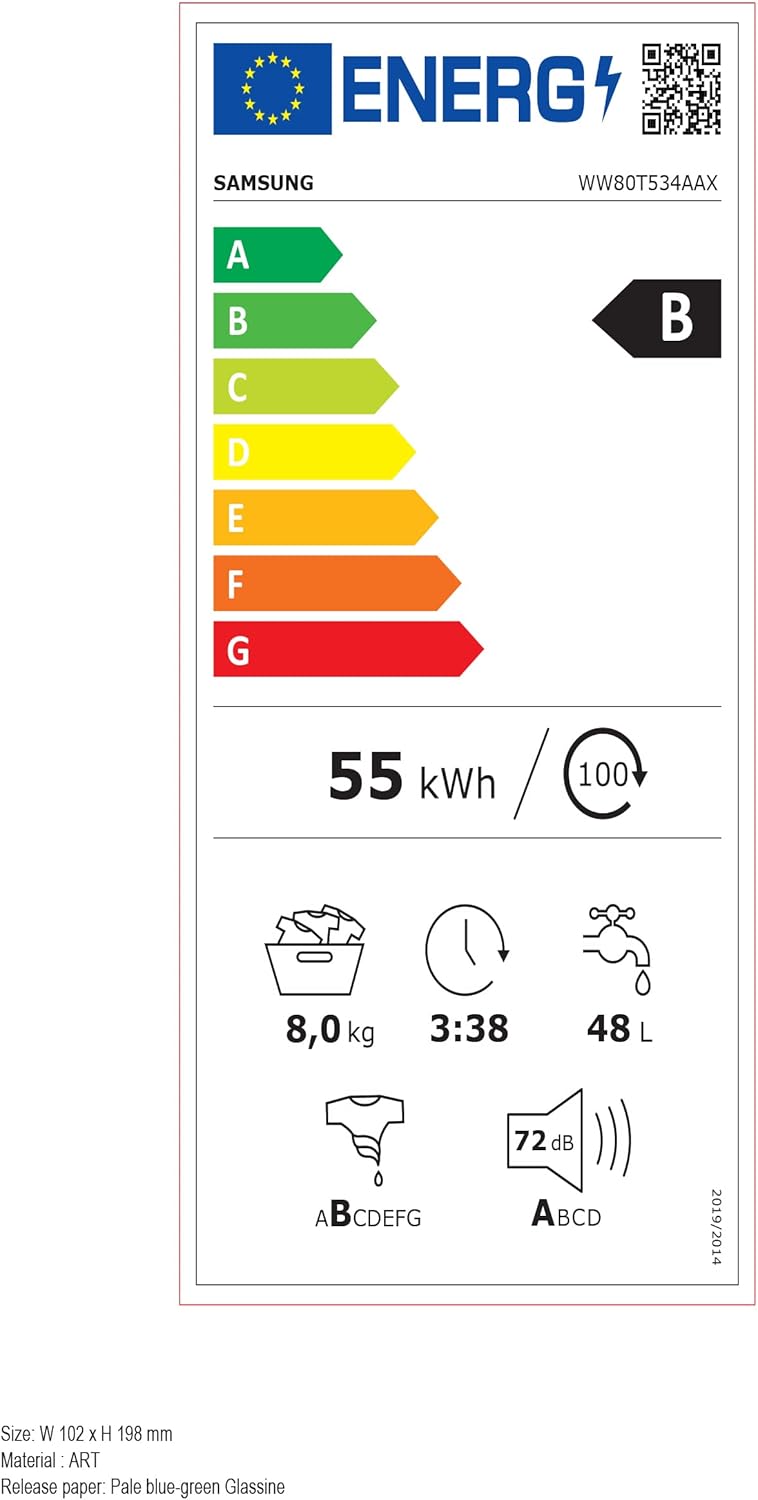Samsung WW8NK52K0VW/EG Waschmaschine, 8 kg, 1200 U/min, SLIM Platzsparer, Ecobubble, AddWash, Hygiene-Dampfprogramm, Weiß