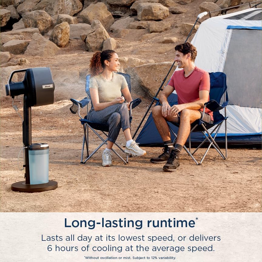 Shark FlexBreeze Pro Nebelventilator – Indoor & Outdoor, Integriertes Nebel, Sockel auf Tischplatte, kabelgebunden oder kabellos, bis zu 24 Stunden Akku, oszillierend, Anthrazit, FA302 (Version 2025)