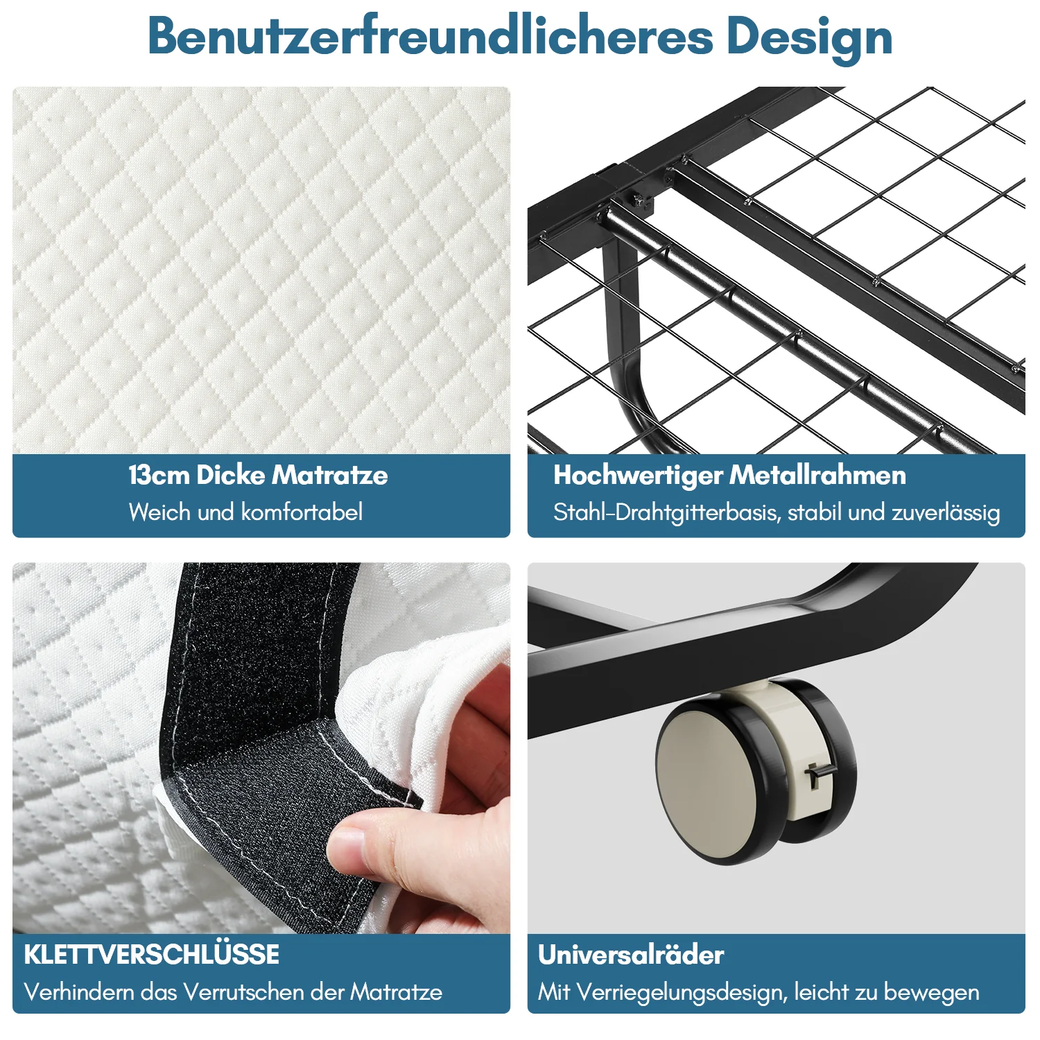 Sonnewelt Klappbett 90x200cm mit 13cm Dicke und Rollen