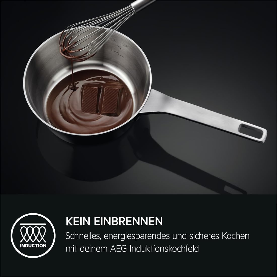 AEG IKE84441XB Autarkes Kochfeld / Herdplatte mit Touchscreen, Topferkennung & Hob²Hood-Funktion / Induktionskochplatte / 4 Kochzonen / Edelstahlrahmen / 80 cm Schwarz