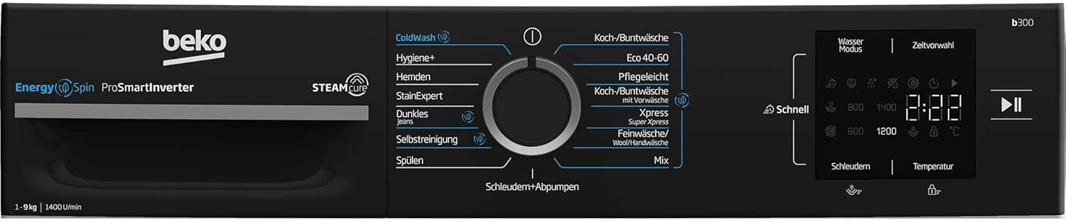 Beko WMC91464ST1 b300 Waschvollautomat, Waschmaschine, 9 kg, Bluetooth, ProSmart Inverter Motor, Dampffunktion, Pet Hair Removal, Watersafe+, Weiß