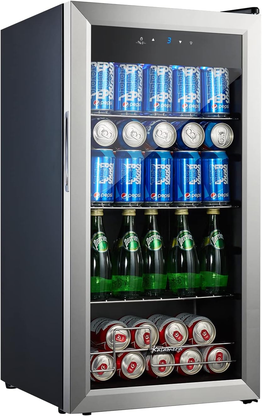 Kalamera Getränkekühlschrank, Bierkühlschrank mit Touch-Bedienfeld, 3-18°C Kühlzone, Flaschenkühlschrank 86 Liter, Blaue LED-Innenbeleuchtung, 41 dB, KRC-86GE