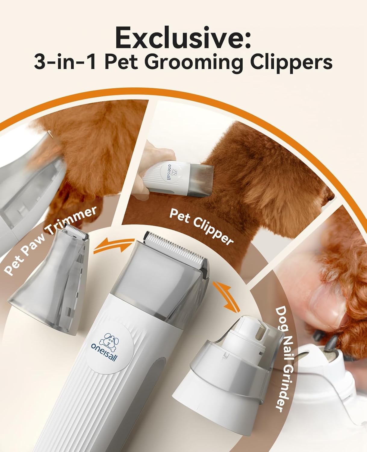 oneisall Hundeschermaschine mit Staubsauger, Super Saugkraft mit 12000 Pa Saugt 99.99% der Tierhaare, Leise Schermaschine Hund Katze Hundehaarschneidemaschine mit 7 Pflegewerkzeugen
