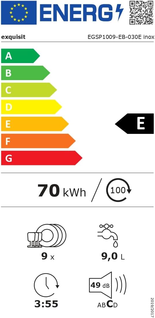 Exquisit Geschirrspüler, Spülmaschine, 45 cm Breite, Teilintegriert, 9 Maßgedecke, 9 Liter, Startzeitvorwahl, ECO-Modus, Geschirrspüler 45 cm, EGSP51009-EB-030E inox