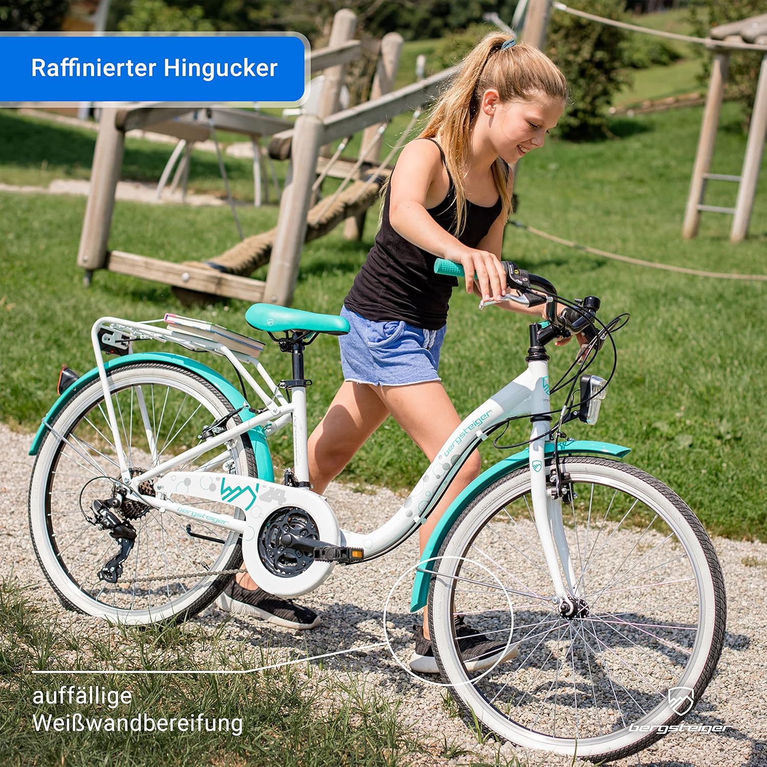 Bergsteiger Atlantis 20, 24 Zoll Kinderfahrrad, geeignet für 6,7, 8, 9, 10, 11 Jahre, StVZO, Shimano Schaltung, Mädchen-Fahrrad mit Dynamo-Licht