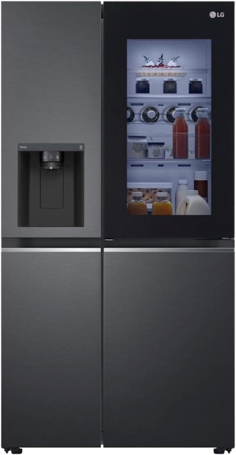 LG GSGV81PYLL Side by Side Kühlschrank, Klasse E, 635 L, Instaview, Kühlschrank mit Gefrierfach, Eis-, Crushed Ice- Wasserspender, Total NoFrost, Smart Inverter Kompressor, Wi-Fi