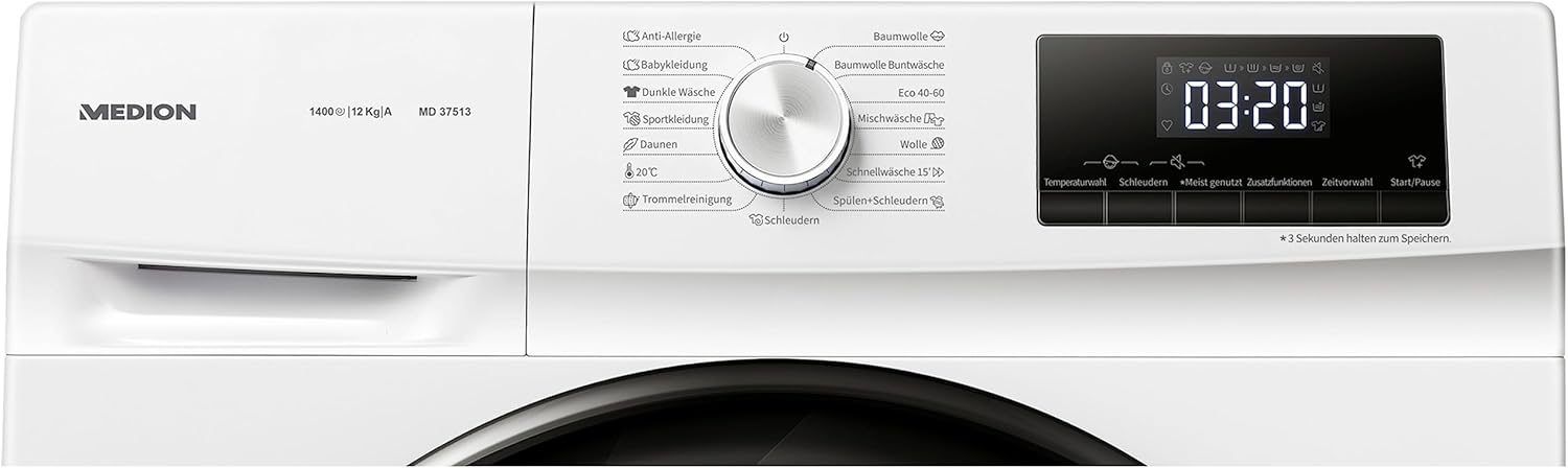 MEDION Waschmaschine (8 kg, 1400 U/Min, 15 Programme, Timerfunktion, Kindersicherung, LED Display, MD 37511)