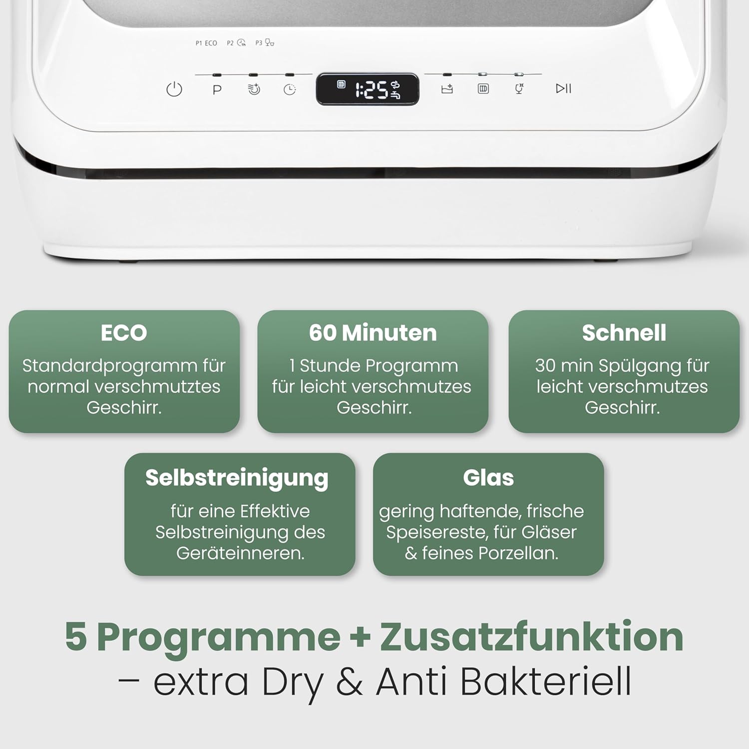 Bomann® Tischgeschirrspüler mit 5L Wassertank | ohne Wasseranschluss nutzbar | Mini Geschirrspüler | 5 Programme | Mini Spülmaschine 1-24 h Startvorwahl | Spülmaschine klein Tischspülmaschine TSG 5701