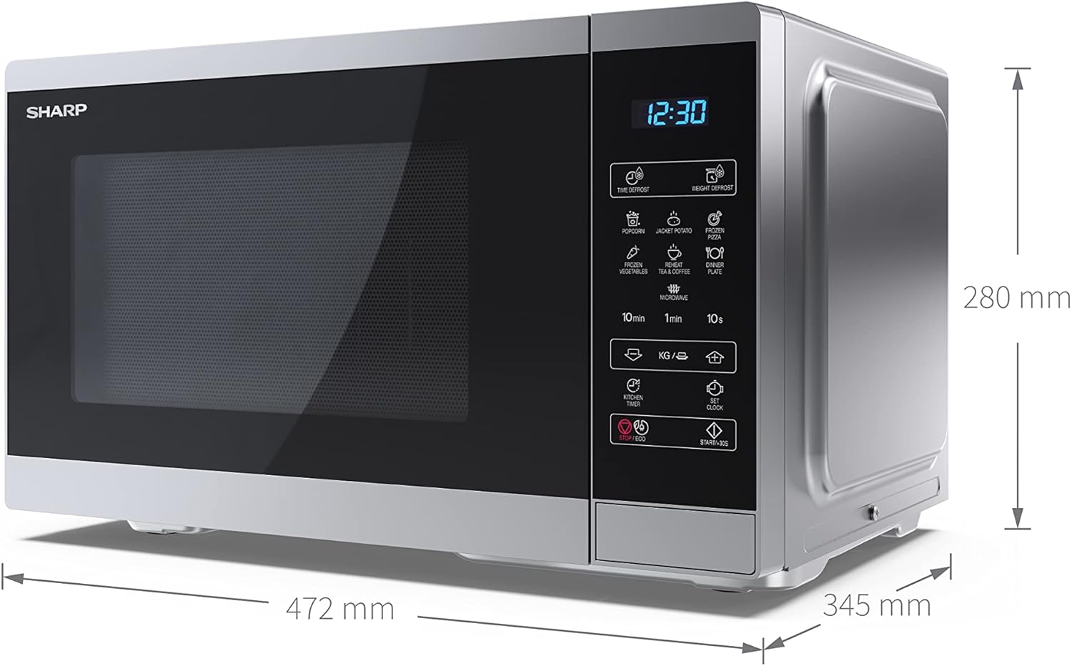 SHARP MG81ES Mikrowelle mit Grill (Mikrowelle: 900W, Grill: 1100W, 11 Leistungsstufen, Auftaufunktion, Abmessungen: 512x300x396cm, Emaille-Keramik-Garraum mit antibakteriellen Eigenschaften), silber