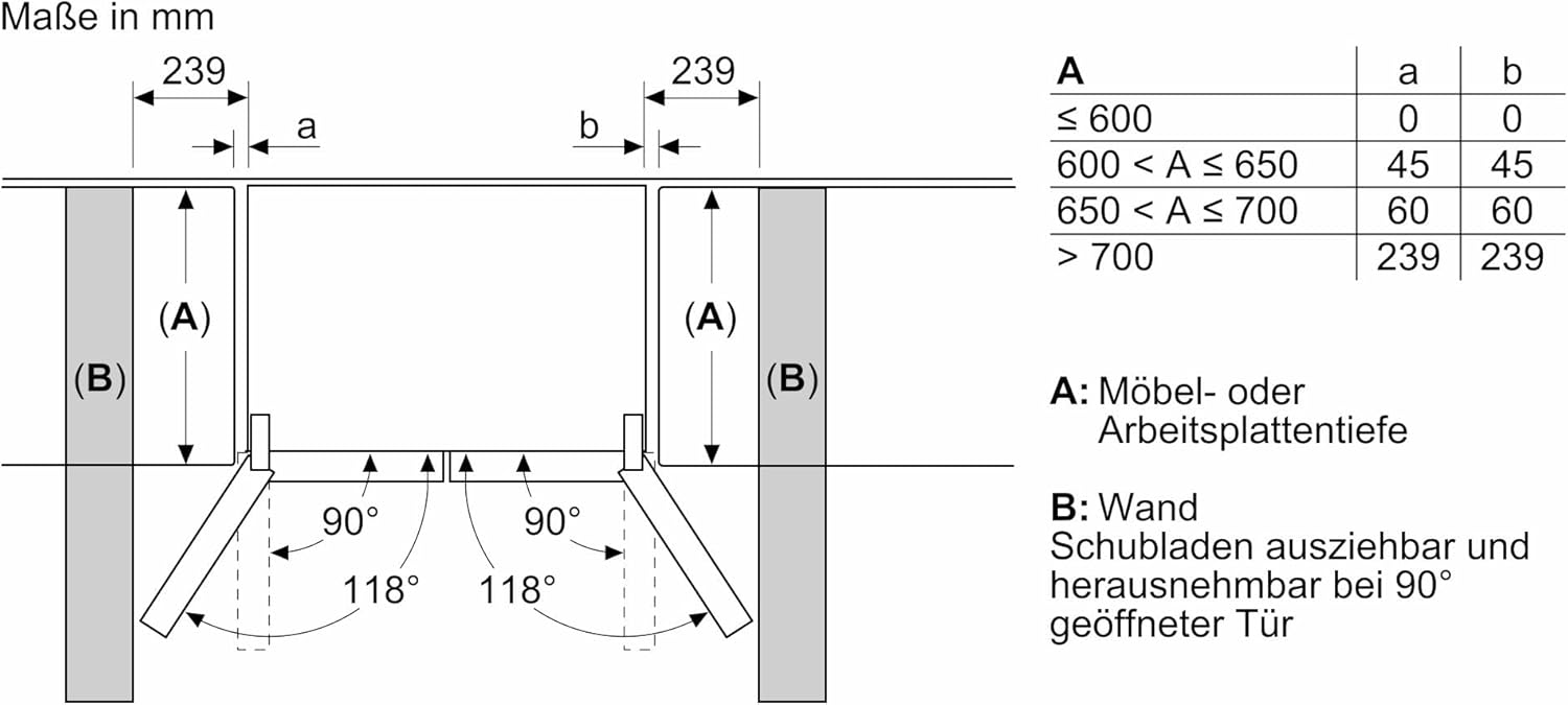 SIEMENS KF96NVPEA iQ300 Multi-Door-Kühlschrank, 183 x 91 cm, 405 L Kühlen & 200 L Gefrieren, hyperFresh längere Frische, noFrost nie wieder abtauen, superCooling schnellere Kühlung