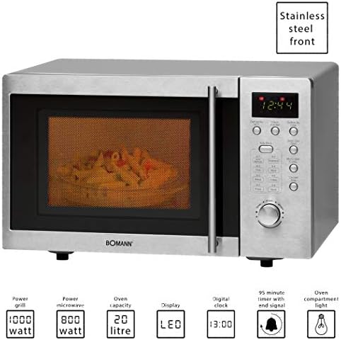 unterbaufähige Mikrowelle mit Grill und aus Edelstahl Mikrowellengerät Mikrowellengeräte 20 Liter Garraum inkl. Montagematerial (leistungsstarke 1250 Watt + 5 Mikrowellen-Leistungsstufen)