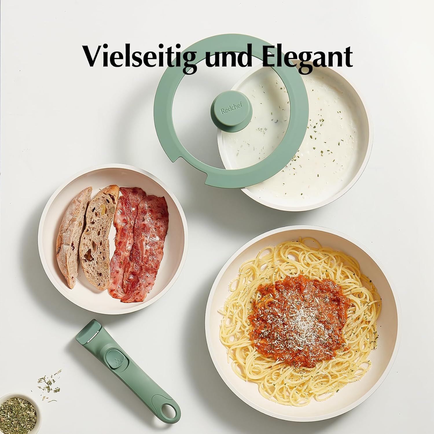 Redchef Topfsets Pfannenset 16-Teilig Antihaft-Keramik-Kochgeschirr-Set mit Abnehmbaren Griffen, Pfanne 20/26cm, Tiefe Bratpfanne 26cm, Topf 18/20cm, Stapelbar Topfset Für alle Herdarten, Ofenfest