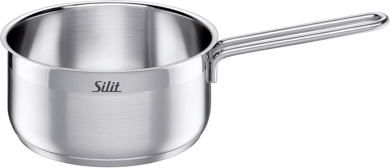 Silit Toskana Topfset induktionsgeeignet 10-teilig, Kochtopf Set mit Glasdeckel, Induktionskochtöpfe, Milchtopf, Dämpfer, Pfanne, Edelstahl teilmattiert, Induktions Töpfe Set unbeschichtet