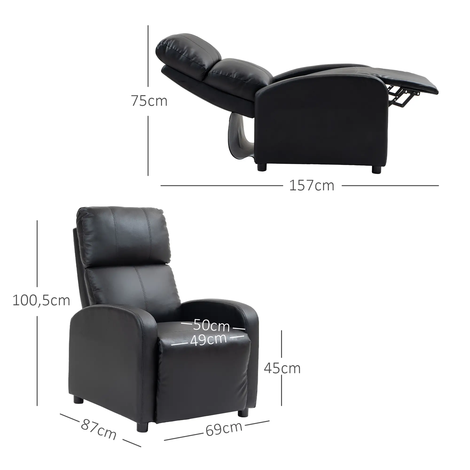 HOMCOM Relaxsessel Fernsehsessel mit Liegefunktion dick gepolstert