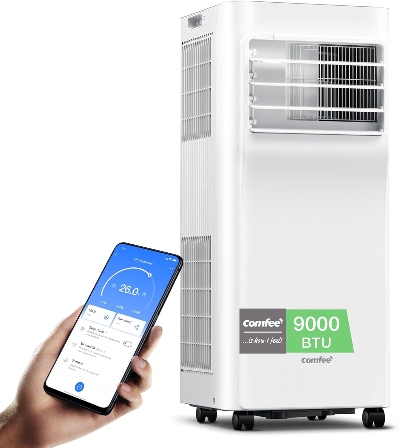 Comfee Mobiles Klimagerät MPPH-09CRN7, 9000 BTU 2,6kW, Kühlen&Ventilieren&Entfeuchten, Raumgröße bis 88m³(33㎡), Mobile Klimaanlage mit Abluftschlauch