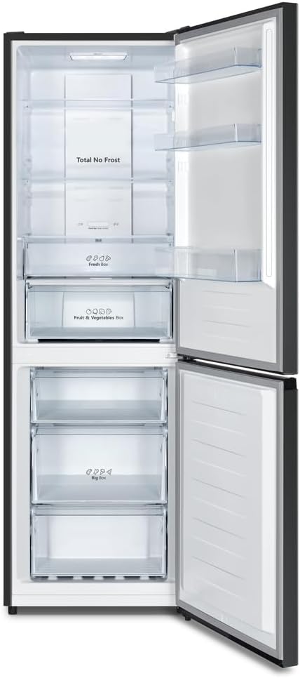 Hisense RB327N4ADD Fridge-Freezer Combination, EEK D, Total NoFrost, Interchangeable Door Hinge, Bottle Grid, 171 Litre Fridge Compartment, 85 Litre Freezer Compartment, Stainless Steel Look