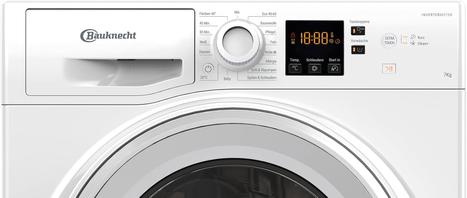 Bauknecht BW 719 A Waschmaschine Frontlader/ 7kg/ EEK A/kraftvolle Fleckentfernung/Kurz 45 / Clean Plus/Kurz 30 / Anti-Allergie Plus/Mengenautomatik/Option Extra Touch/Dynamic Inverter Motor, Weiß