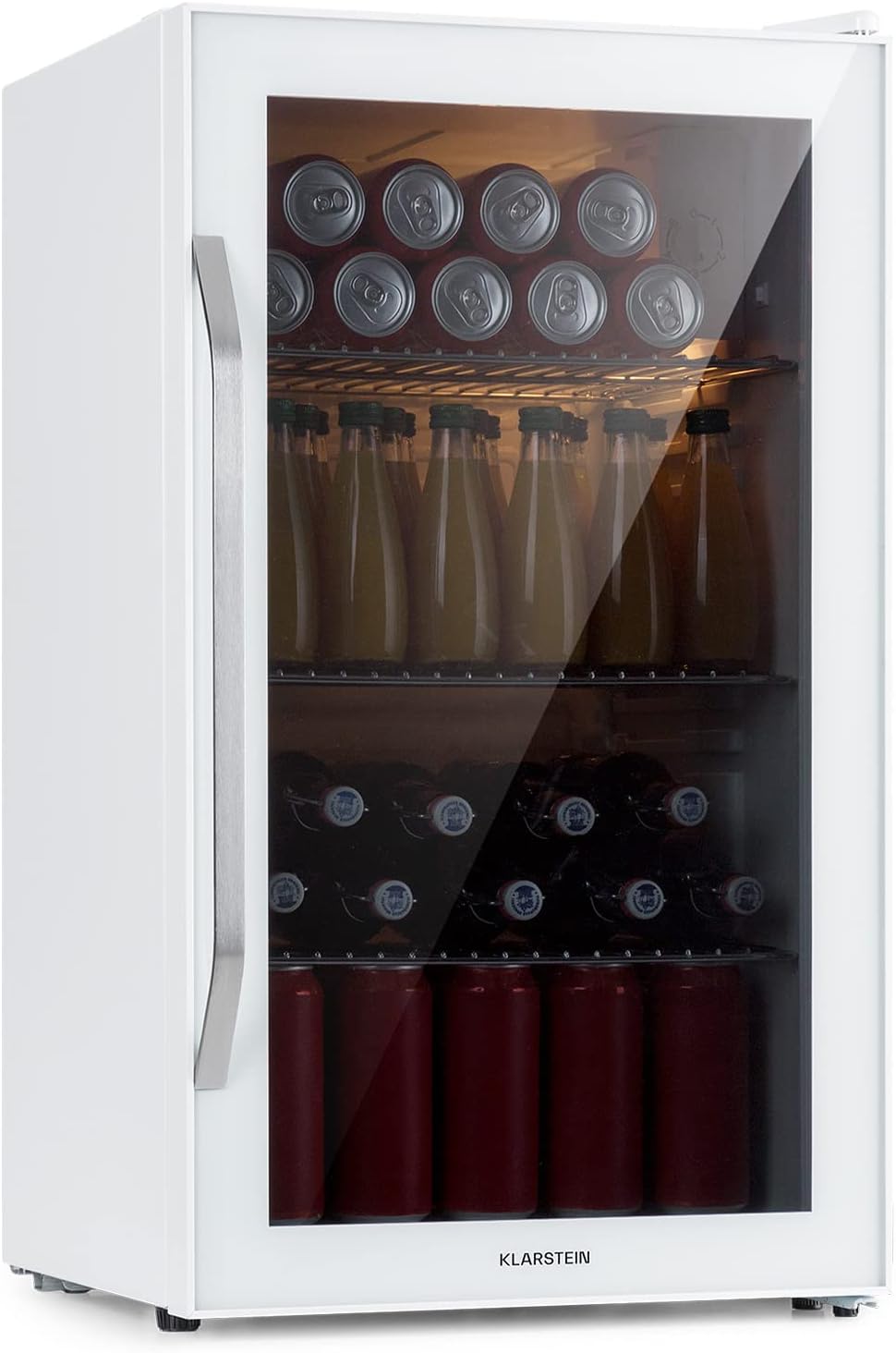 Klarstein Mini Kühlschrank mit Glastür für Zimmer, Getrnkekühlschrank mit Verstellbaren Ablagen, Kleiner 80 Liter, Indoor/Outdoor Kühlschrank Leise