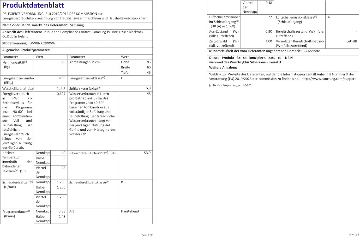 Samsung WW8NK52K0VW/EG Waschmaschine, 8 kg, 1200 U/min, SLIM Platzsparer, Ecobubble, AddWash, Hygiene-Dampfprogramm, Weiß