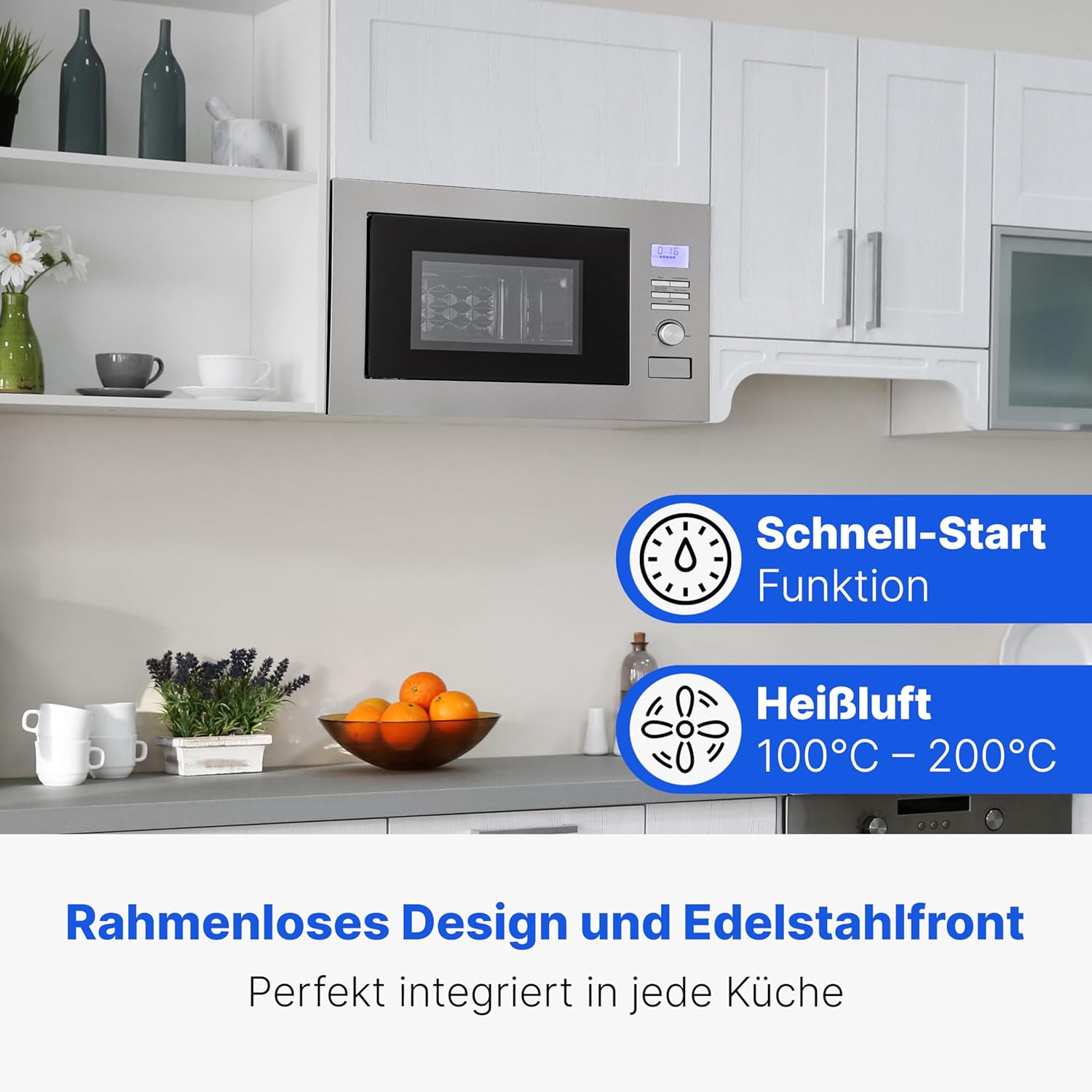 Bomann® 3in1 Einbau Mikrowelle mit Grill und Heißluft | Microwave mit 25L Garraum | 8 Automatikprogramme | Auftaufunktion | inkl. Grillrost und Drehteller (Ø 27 cm) | 900W | MWG 3001 H EB schwarz-matt