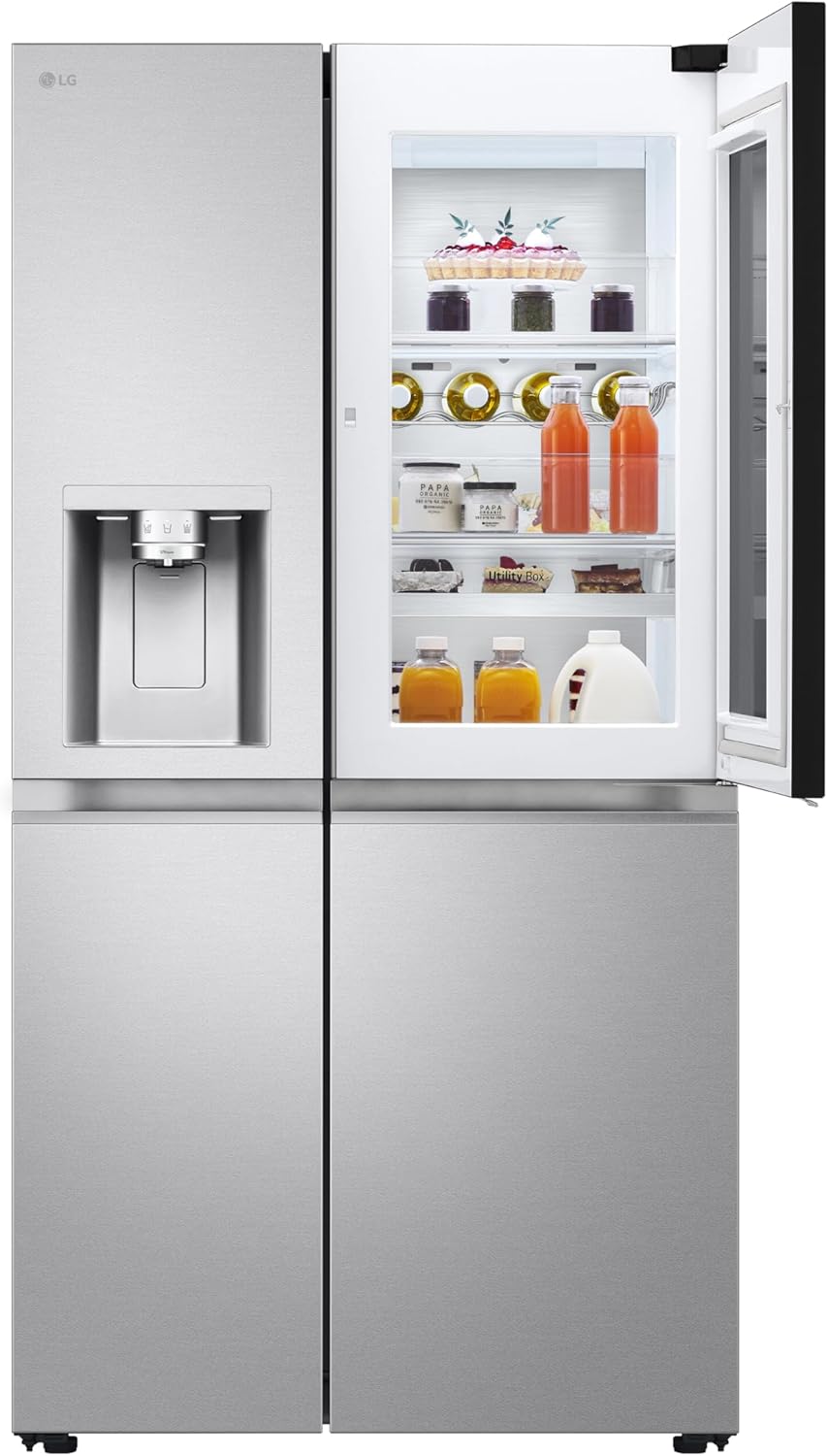 LG GSGV81PYLL Side by Side Kühlschrank, Klasse E, 635 L, Instaview, Kühlschrank mit Gefrierfach, Eis-, Crushed Ice- Wasserspender, Total NoFrost, Smart Inverter Kompressor, Wi-Fi