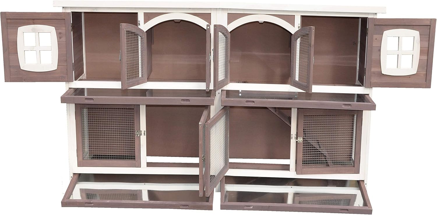nanook Murmel XXL Doppel Kaninchenstall Hasenstall - doppelstöckig - wetterfest - 211 x 52 x 107 - Farbe: Taupe/Weiss - extra großes Kaninchengehege