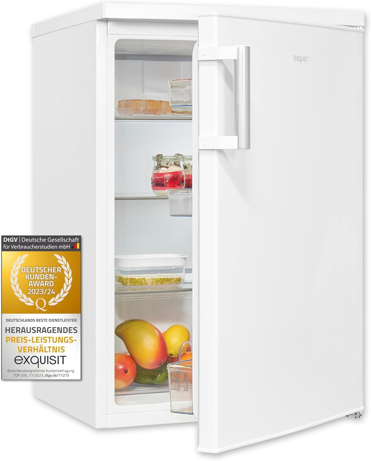 Exquisit Kühlschrank ohne Gefrierfach, 133 Liter, Vollraumkühlschrank freistehend, Türanschlag Wechselbar, KS516-V-H-010D weiss